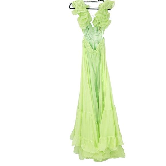 Mac Duggal Women's Green Indy A-Line Ruffled Back-Lace Chiffon Gown Size 2 NWT - Picture 11 of 14